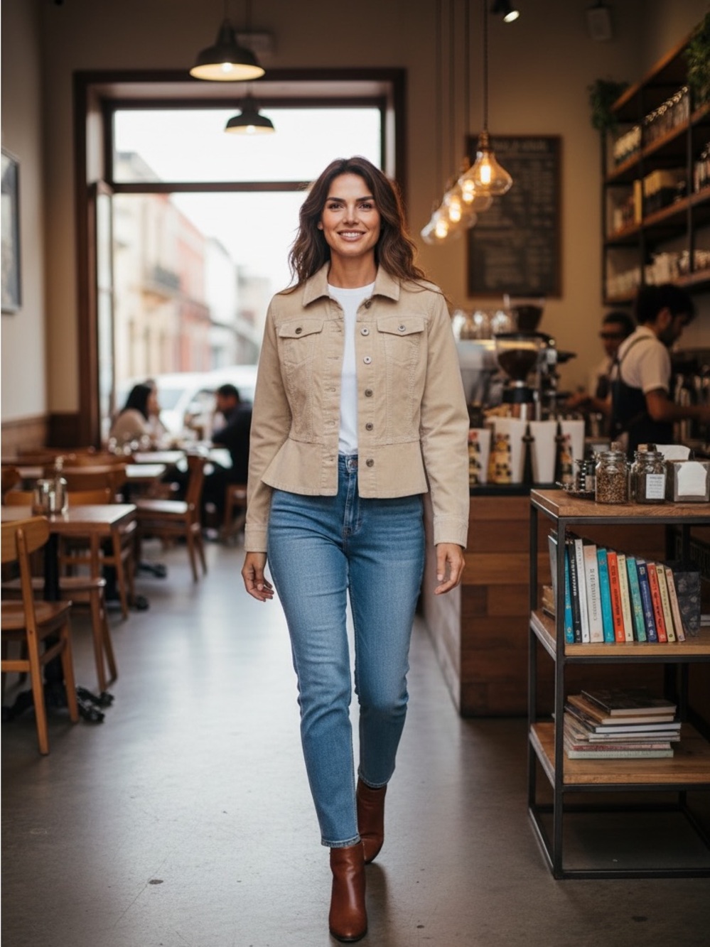 Rafaella Beige Cotton Button-Front Jean Jacket